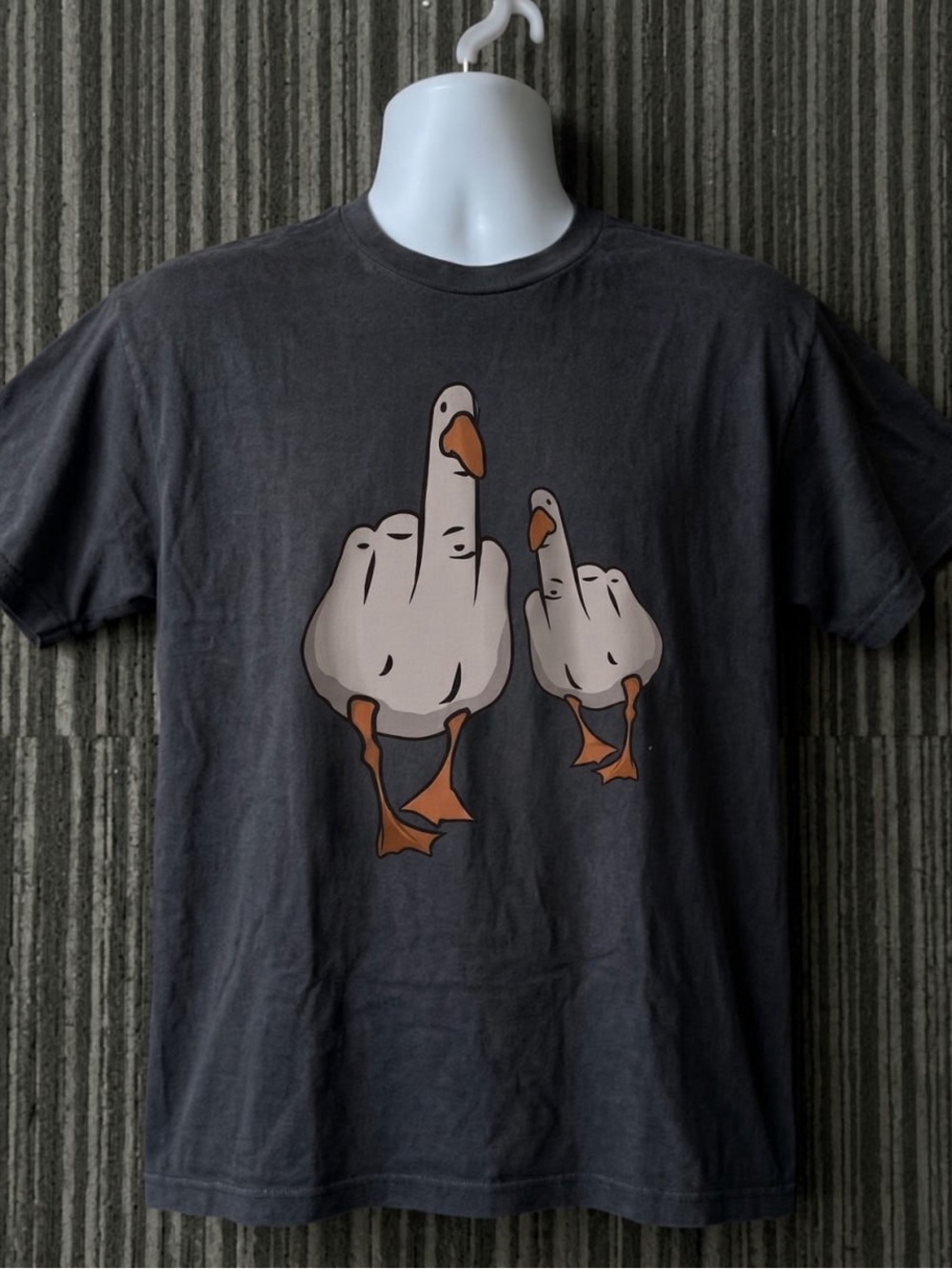 Gildan Dark Gray Tee with Goose Middle-Finger Graphic